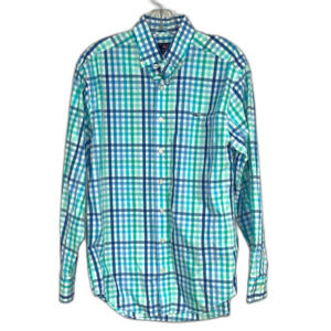 Vineyard Vines Whale Shirt Bold Gingham Blue & Green Button Up Shirt Size Small